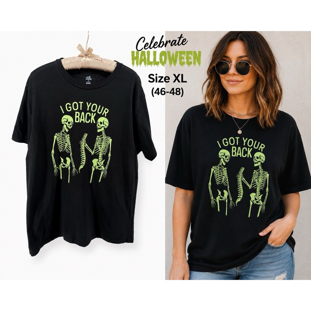 Celebrate Halloween Skeleton T Shirt XL 46-48 Black Green Humorous Graphic Tee